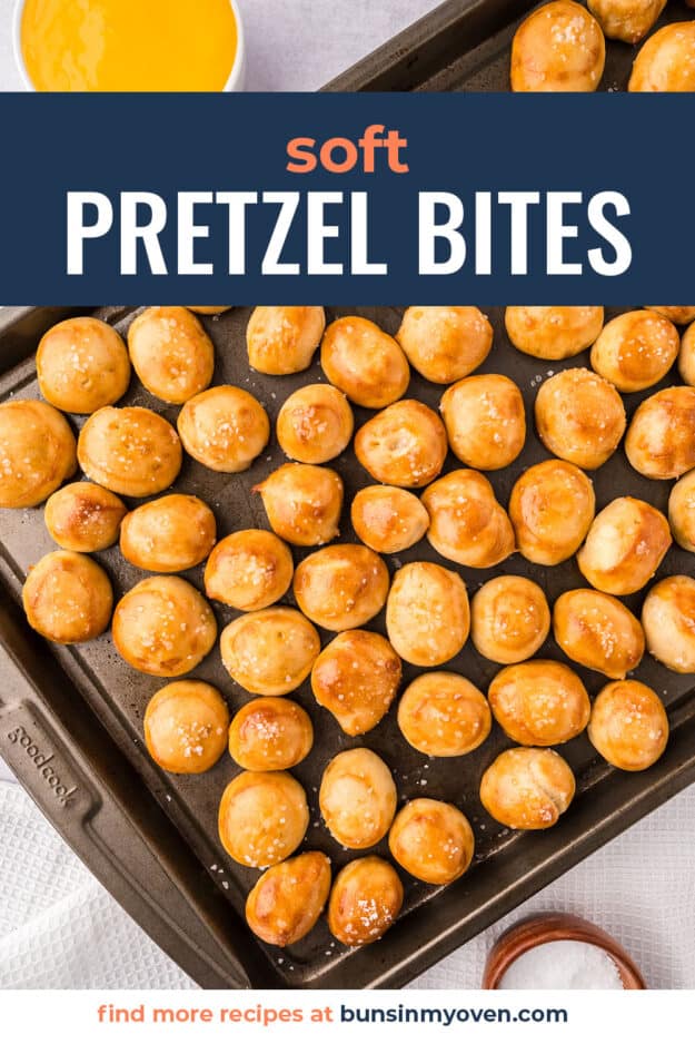 Pretzel bites on baking sheet.