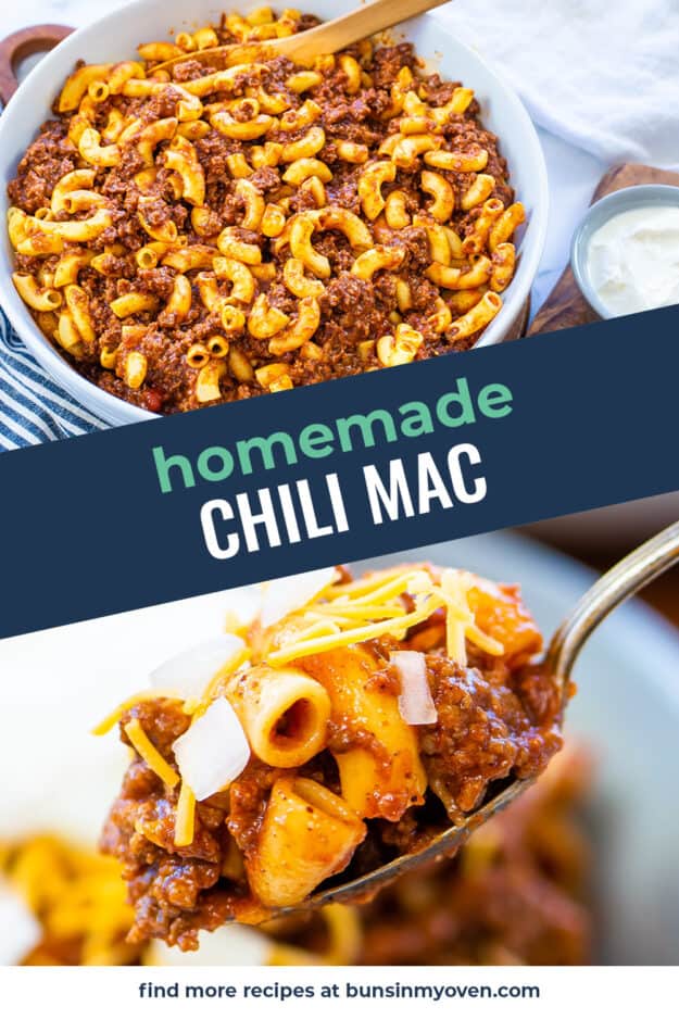 Collage of chili mac images.