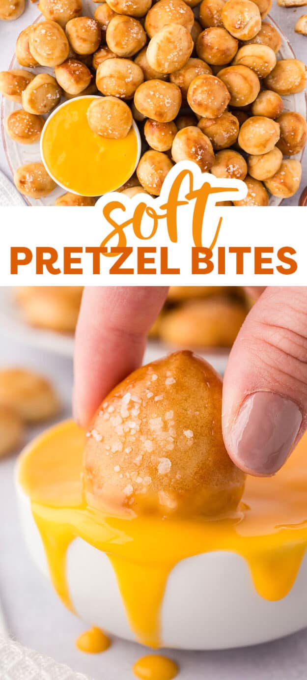 Collage of homemade pretzel bites.