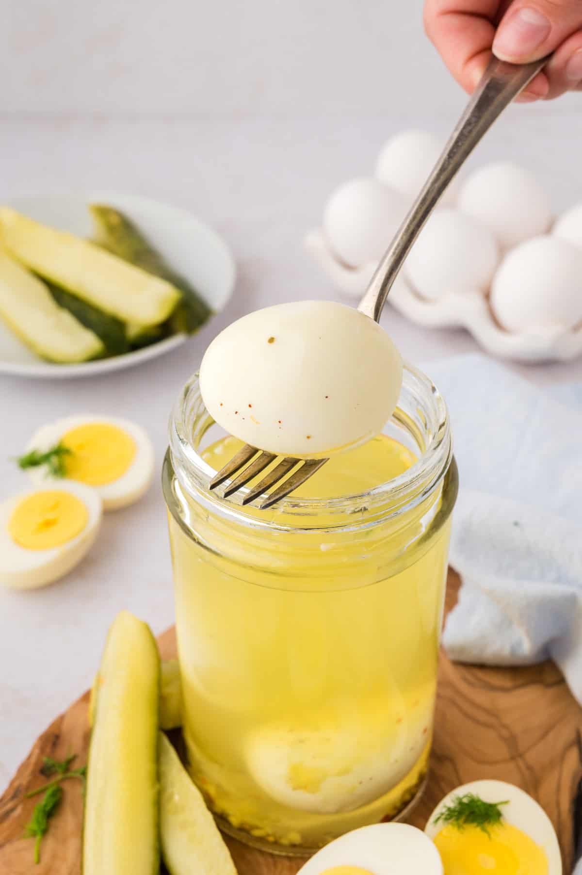 Boiled eggs in pickling liquid.