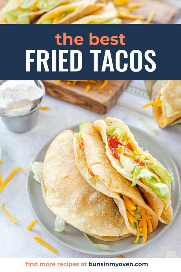 pin feature fried tacos on plate.