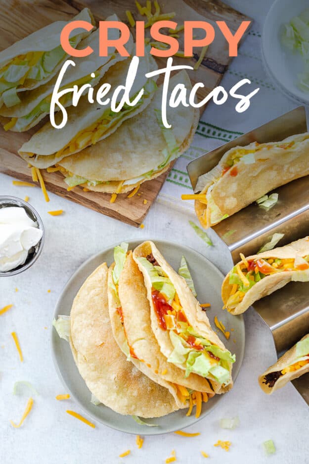 how to fry tacos with text for Pinterest.