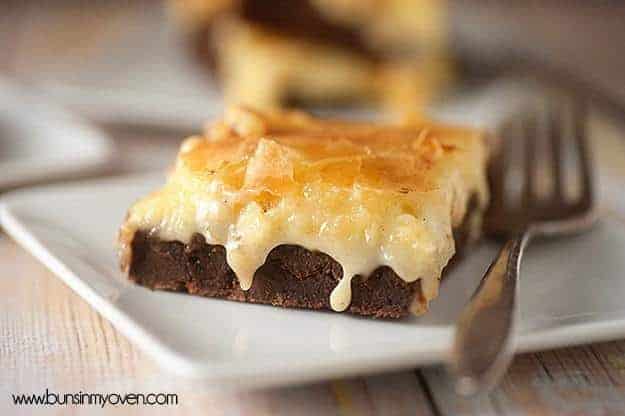 A close up of a gooey butter brownie.