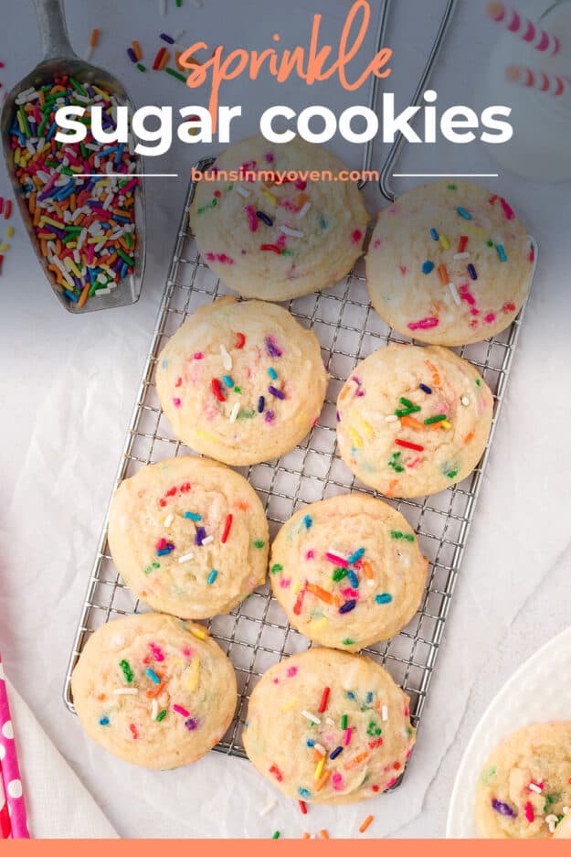 Sprinkle sugar cookies on cooling rack.