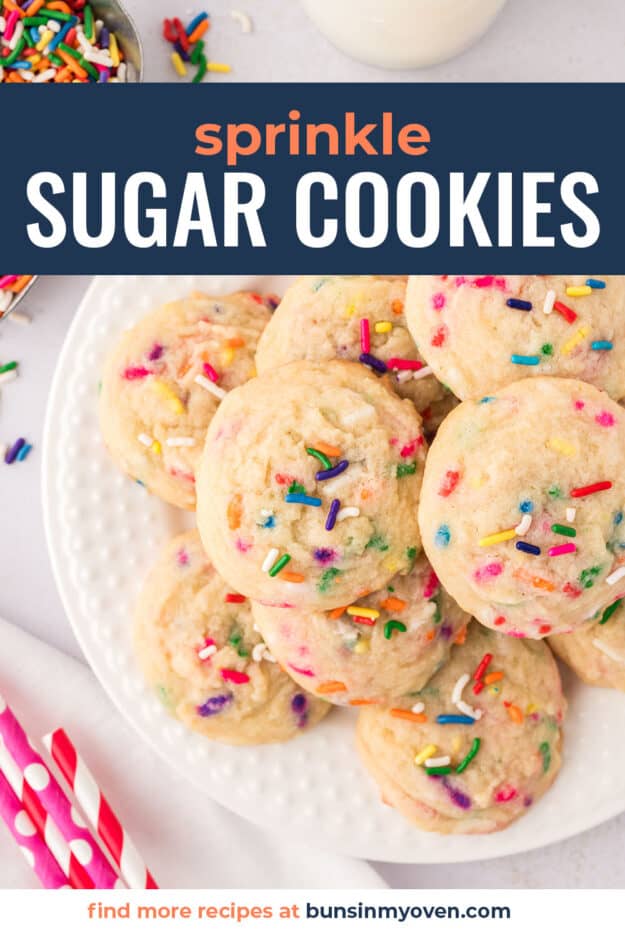 Sprinkle sugar cookies on white plate.