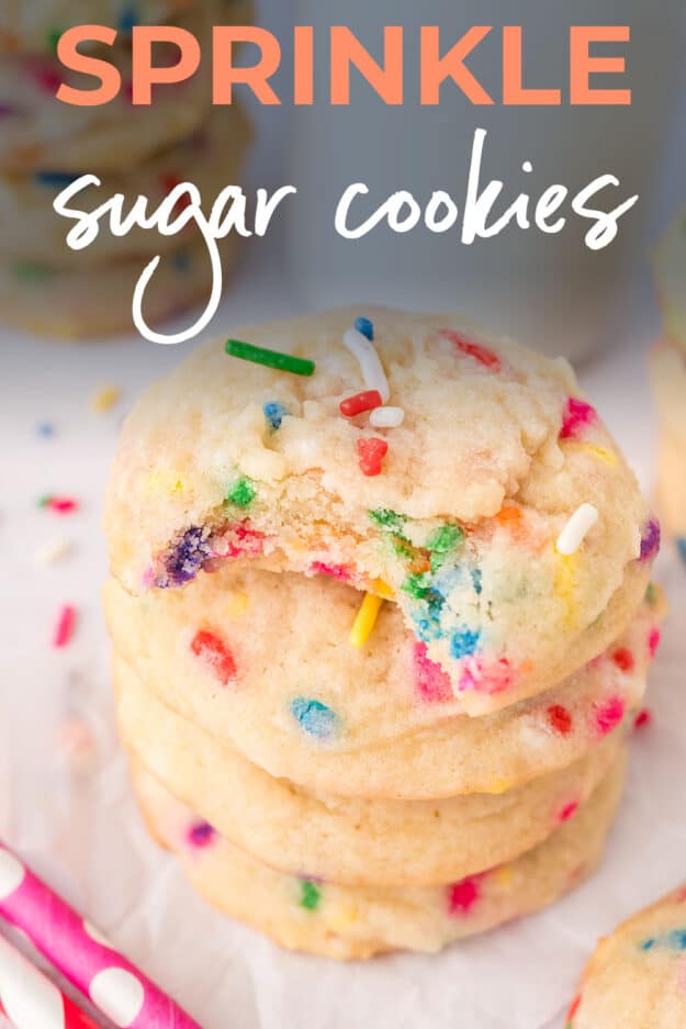 Stack of sugar cookies with sprinkles.