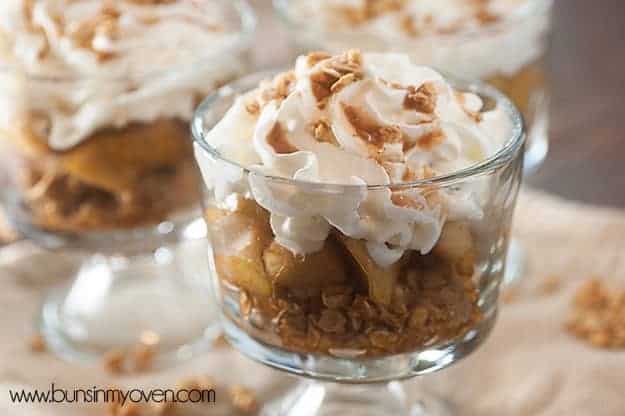 Mini Apple Crisp recipe...this only needs about 10 minutes of hands on time and it's every bit as good as a traditional crisp!