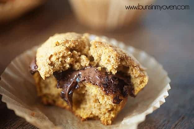 Moist pumpkin muffins stuffed with Nutella!