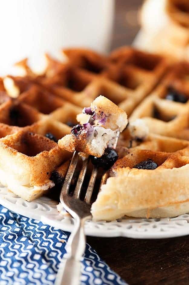 bluberry waffles on white plate