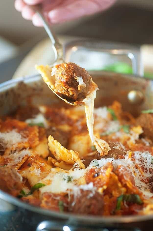 Cheese Ravioli Meatball Skillet recipe...less than 30 minutes to dinner!