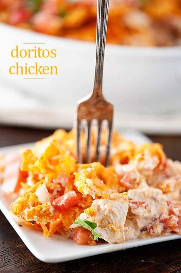 dorito casserole recipe on white plate