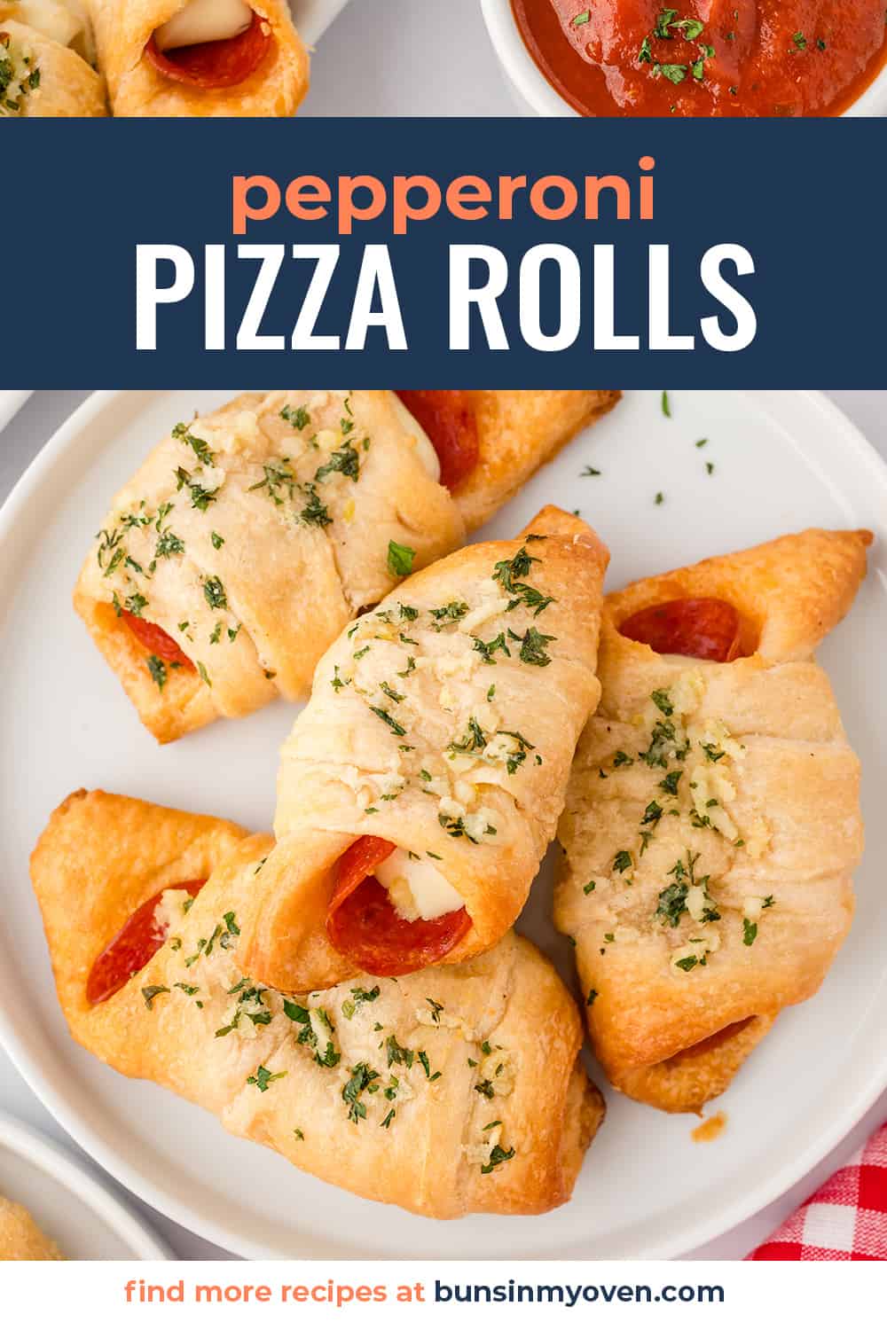 These homemade pizza rolls are stuffed with pepperoni and mozzarella cheese for a quick lunch or easy snack!