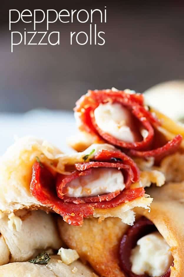 These homemade pizza rolls are stuffed with pepperoni and mozzarella cheese for a quick lunch or easy snack! The easiest homemade pizza rolls recipe ever!