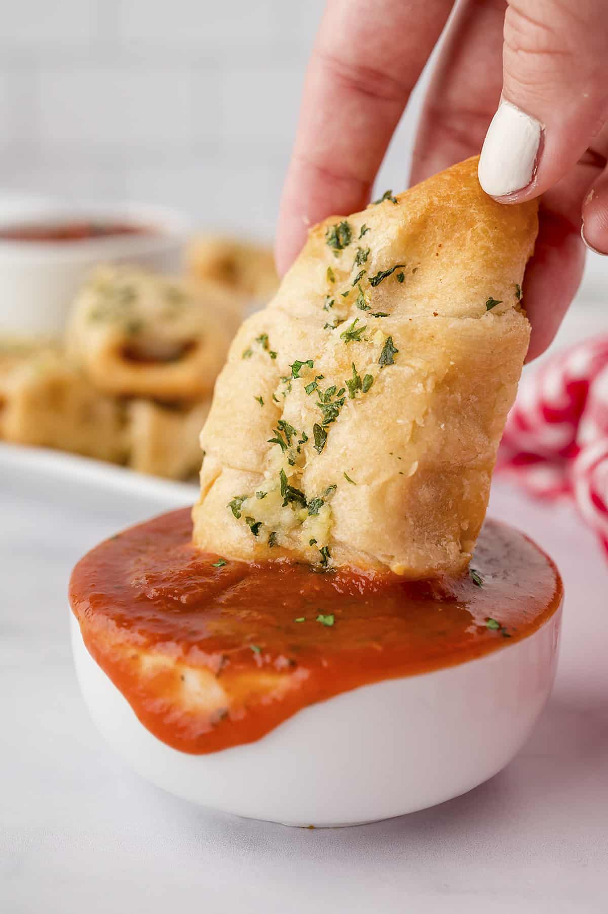 Homemade pizza rolls with pizza sauce, mozzarella, and pepperoni!