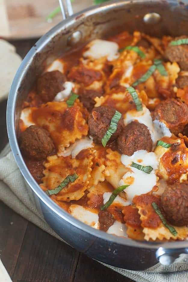Cheese Ravioli Meatball Skillet recipe...less than 30 minutes to get dinner on the table!