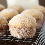 Easy baked donut muffins filled with applesauce for a perfect fall breakfast!