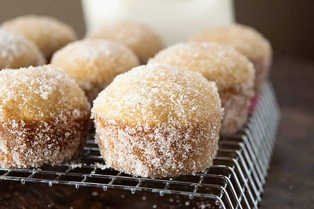 Easy baked donut muffins filled with applesauce for a perfect fall breakfast! taken with a Nikon d3300