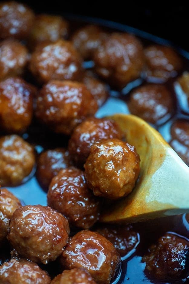 grape jelly meatballs in crockpot.