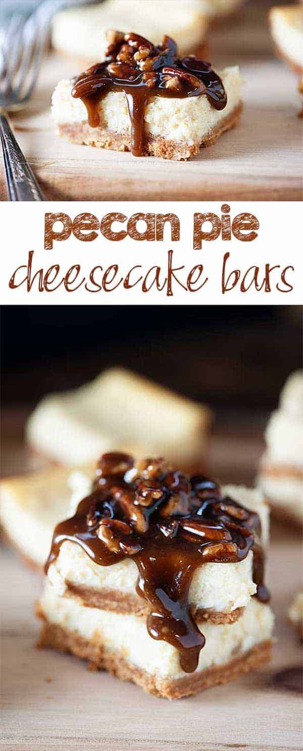 Pecan Pie Cheesecake Bars - creamy cheesecake with a thick, sweet pecan pie topping!