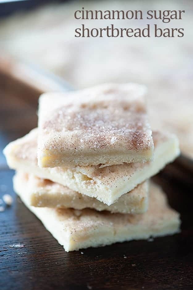 Tender shortbread bars dusted with cinnamon and sugar! This makes the BEST shortbread I've ever tried!