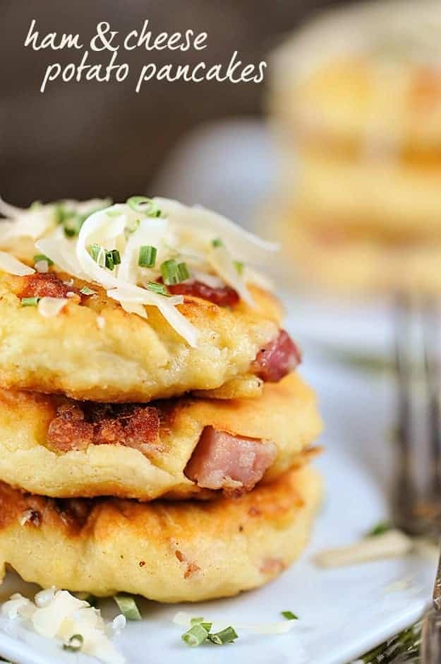 A stack of cheesy potato pancakes.