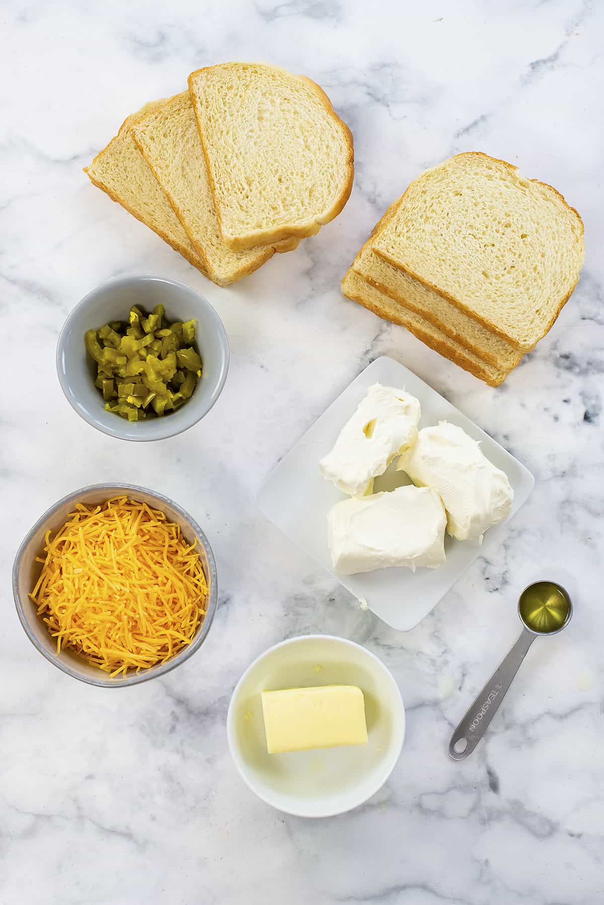 Ingredients for jalapeno popper grilled cheese sandwich.