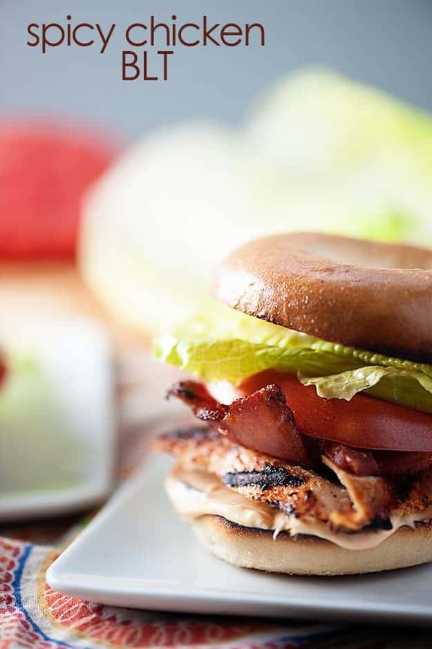 Spicy grilled chicken, bacon, lettuce, and tomato on a chewy bagel!