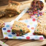 Cake Batter Blondies - one bowl recipe that's ready in less than 30 minutes! Chewy and full of sprinkles!