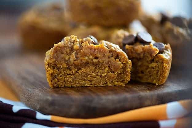A close up of a piece of a muffin that has been cut in half.