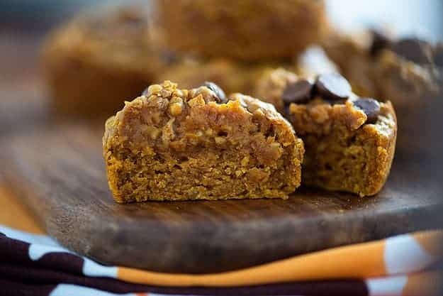 A close up of a piece of a muffin that has been cut in half.