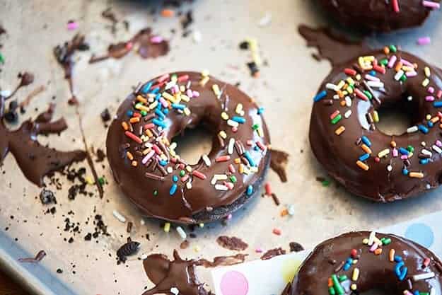 Baked chocolate sprinkle donuts!
