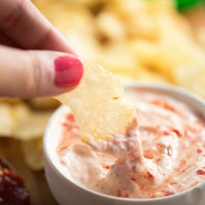 An easy dip recipe that's perfect for football games or a lazy night at home! Just two ingredients in this quick appetizer!