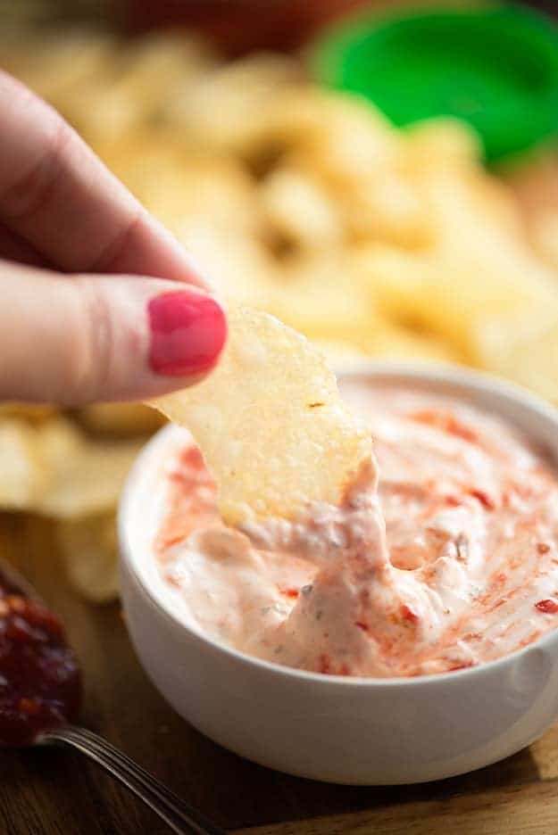 An easy dip recipe that's perfect for football games or a lazy night at home! Just two ingredients in this quick appetizer!