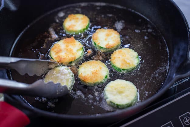 zucchini in hot oil.