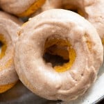 Baked pumpkin donuts with browned butter glaze! These easy donuts are full of pumpkin and topped with an amazing glaze!