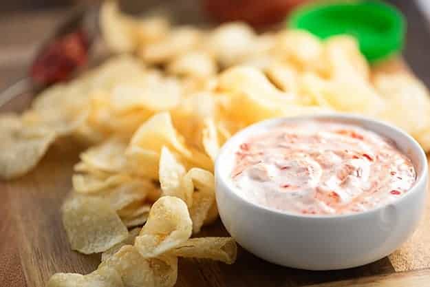 An easy dip recipe that's perfect for football games or a lazy night at home! Just two ingredients in this quick appetizer!