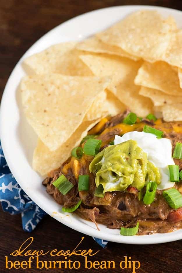 Crock pot bean dip! This dip tastes like a beef burrito! We love this football food!