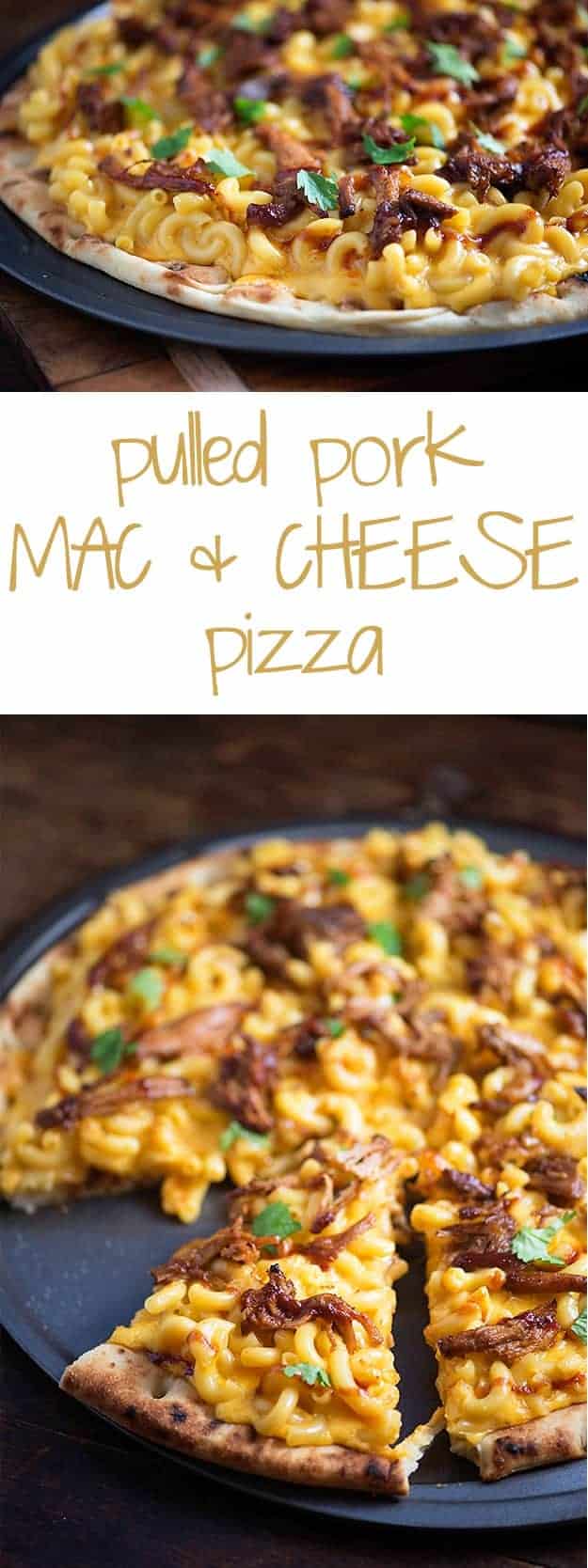 Pulled pork mac and cheese in a pizza pan.