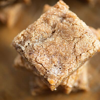 Easy one bowl blondies with a cinnamon sugar topping!