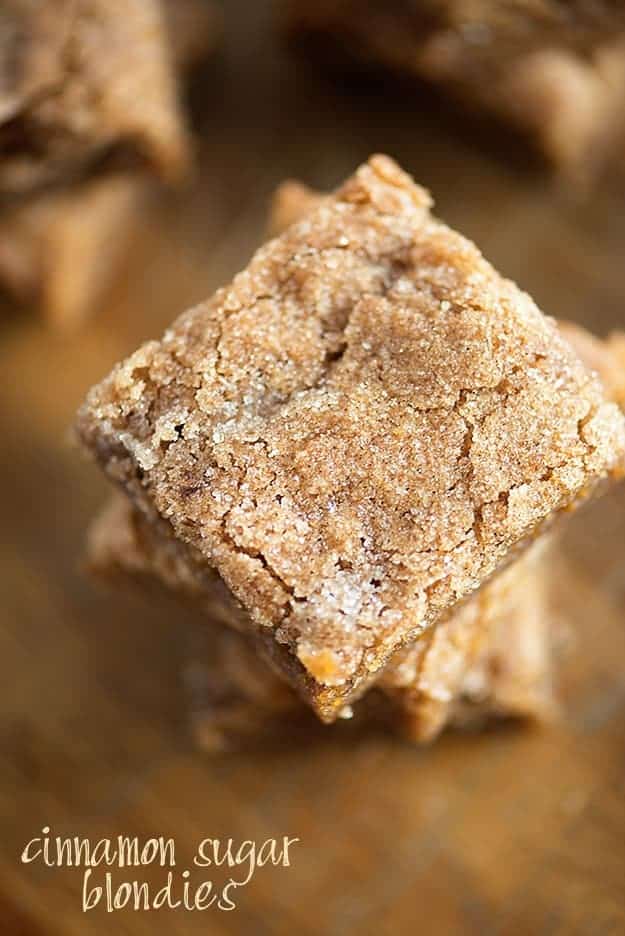 Easy one bowl blondies with a cinnamon sugar topping! 