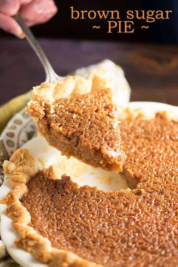 Brown sugar pie being scooped up from the pie pan.