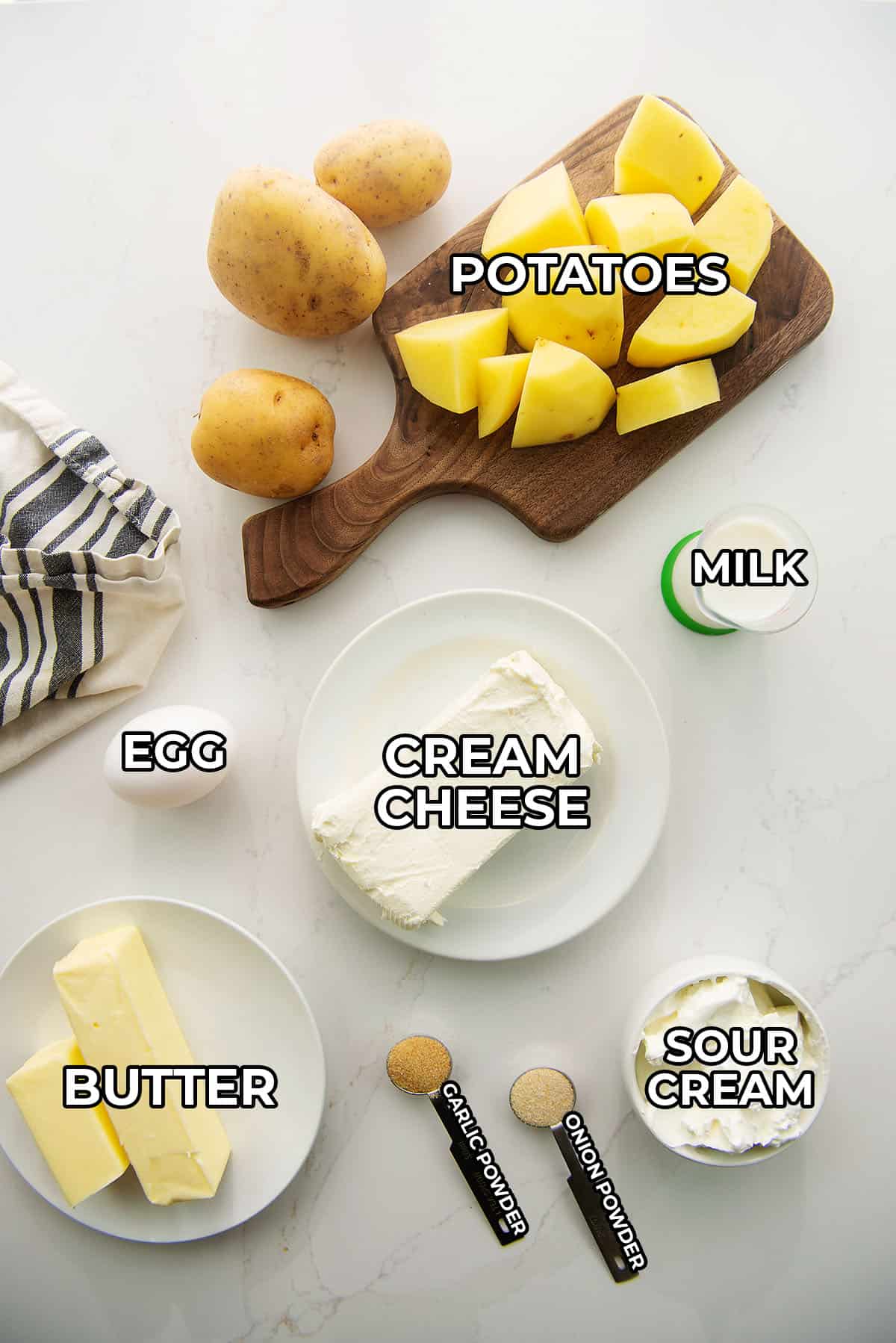 ingredients for baked mashed potatoes.