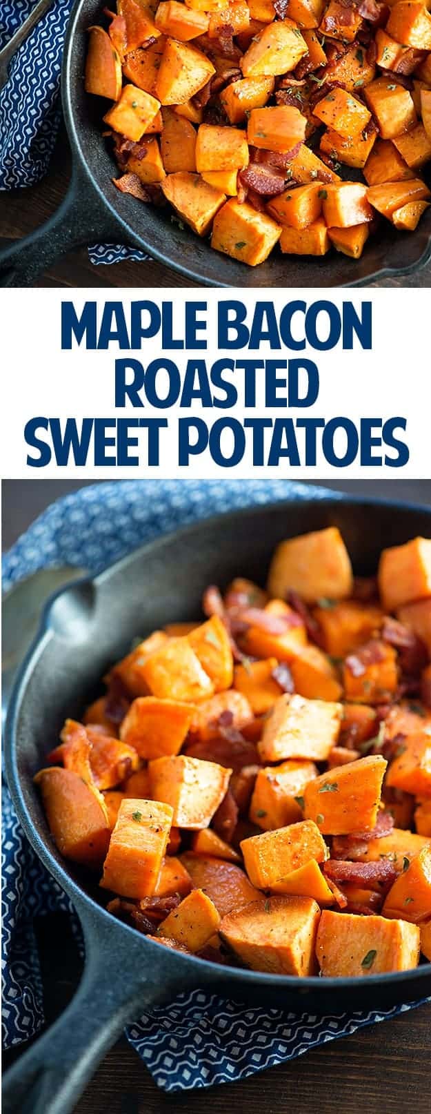 Maple Bacon Roasted Sweet Potatoes - ready in just 30 minutes and the perfect side dish for any family dinner. Even my kids like these!