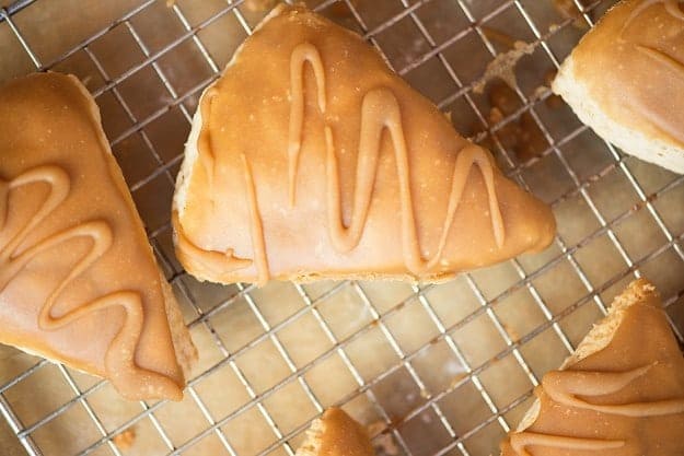 Maple Glazed Scones - fluffy moist scones topped with a thick maple glaze!