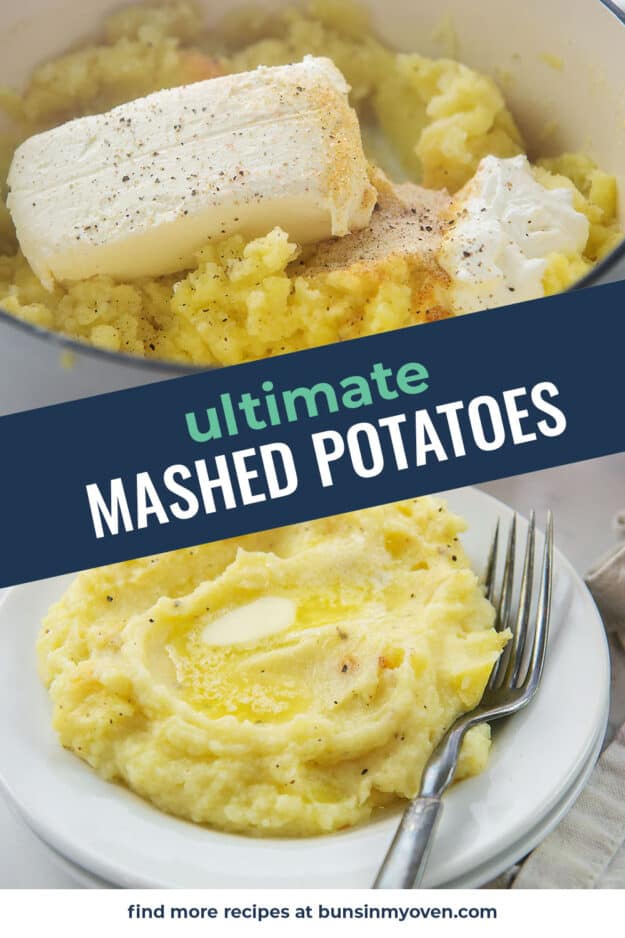 collage of mashed potatoes images.