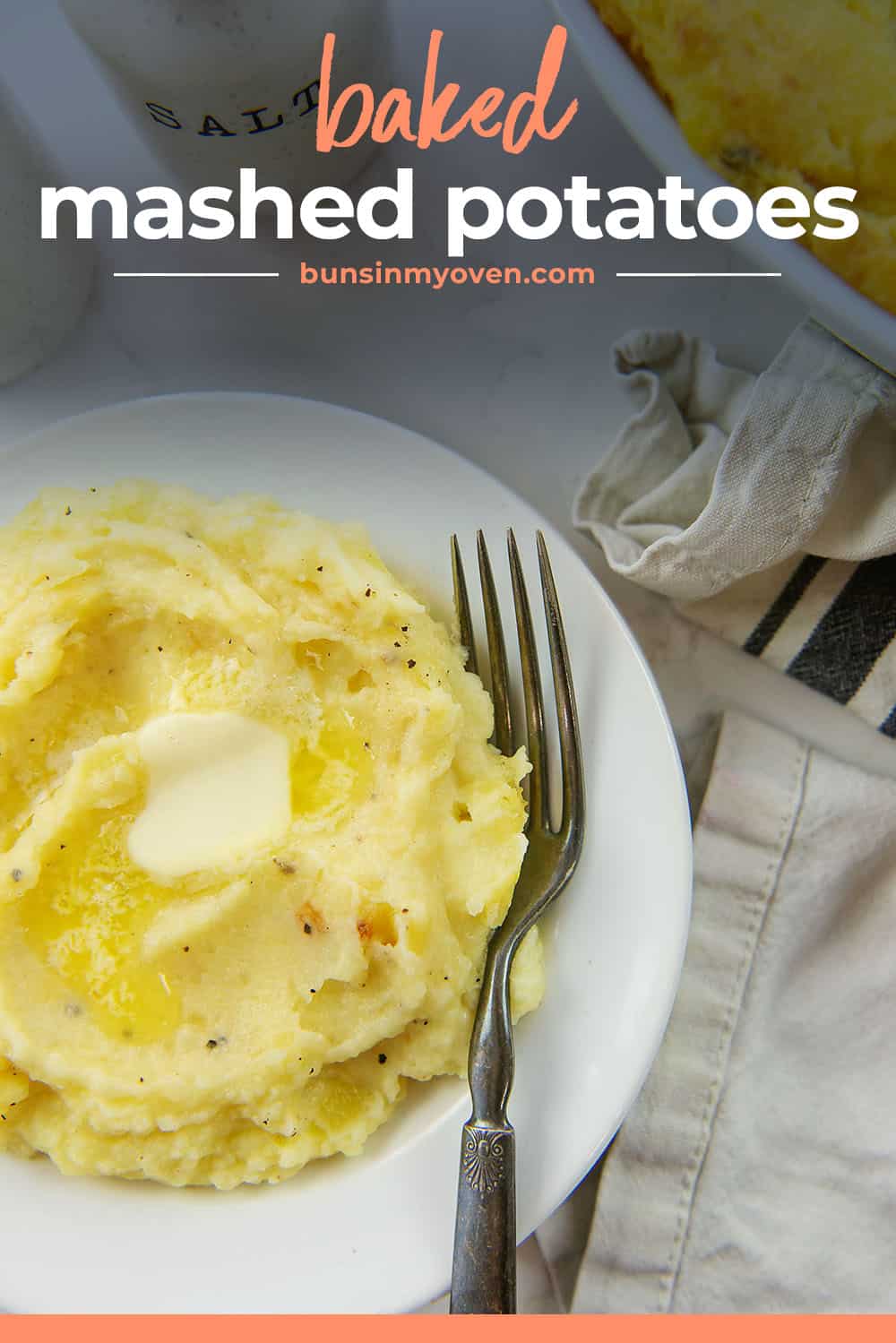 baked mashed potatoes on white plate.