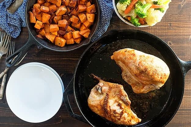 Maple Bacon Roasted Sweet Potatoes - ready in just 30 minutes and the perfect side dish for any family dinner. Even my kids like these!