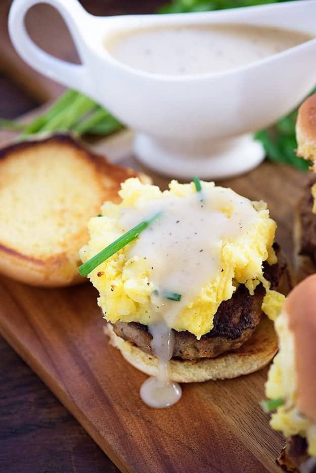 A moist and juicy turkey burger topped with mashed potatoes and gravy! It's like Thanksgiving dinner sandwiched between two buns! 