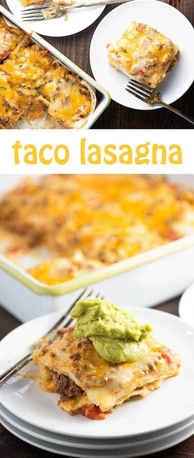 This taco lasagna is such an easy weeknight dinner and perfect for those nights when you're tired of regular tacos. 