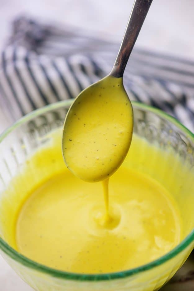 honey mustard on a spoon